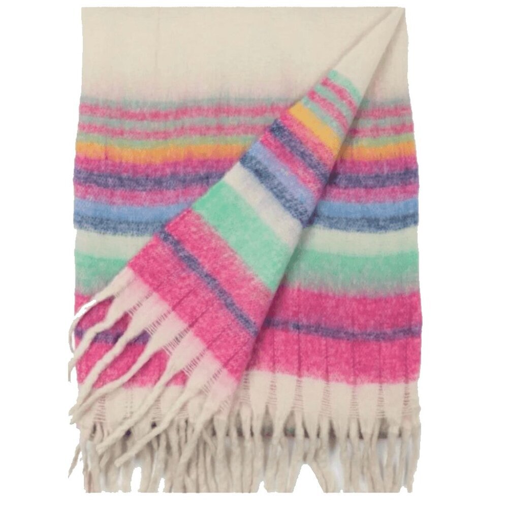 FREE PEOPLE Fringe Throw Blanket Skye Pink Blue White Stripes